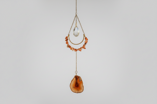 Red Carnelian crystal suncatcher with hanging bead accents