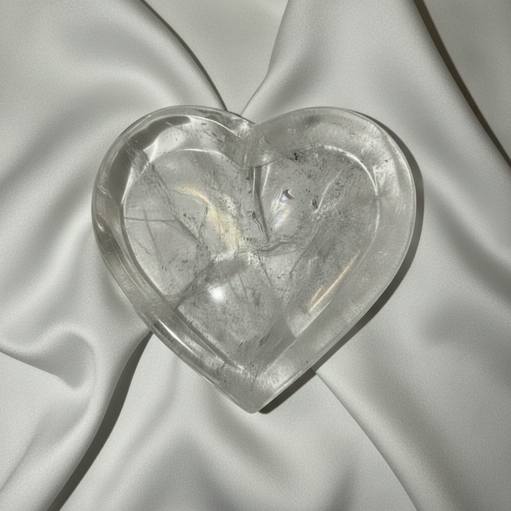 Clear Quartz Heart Bowl - Fabric Flat Lay