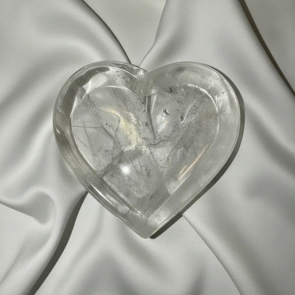 Clear Quartz Heart Bowl - Fabric Flat Lay