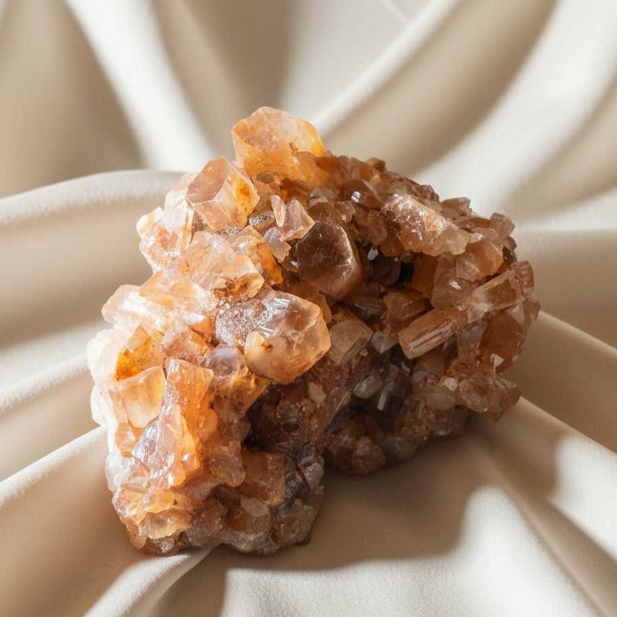 light enhanced product photo aragonite cluster bright oranges and pinacoid planes