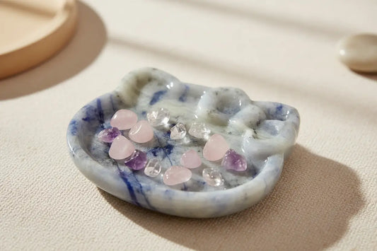 Blue Aventurine Trinket Bowl shaped to resemble a Hello Kitty Slab