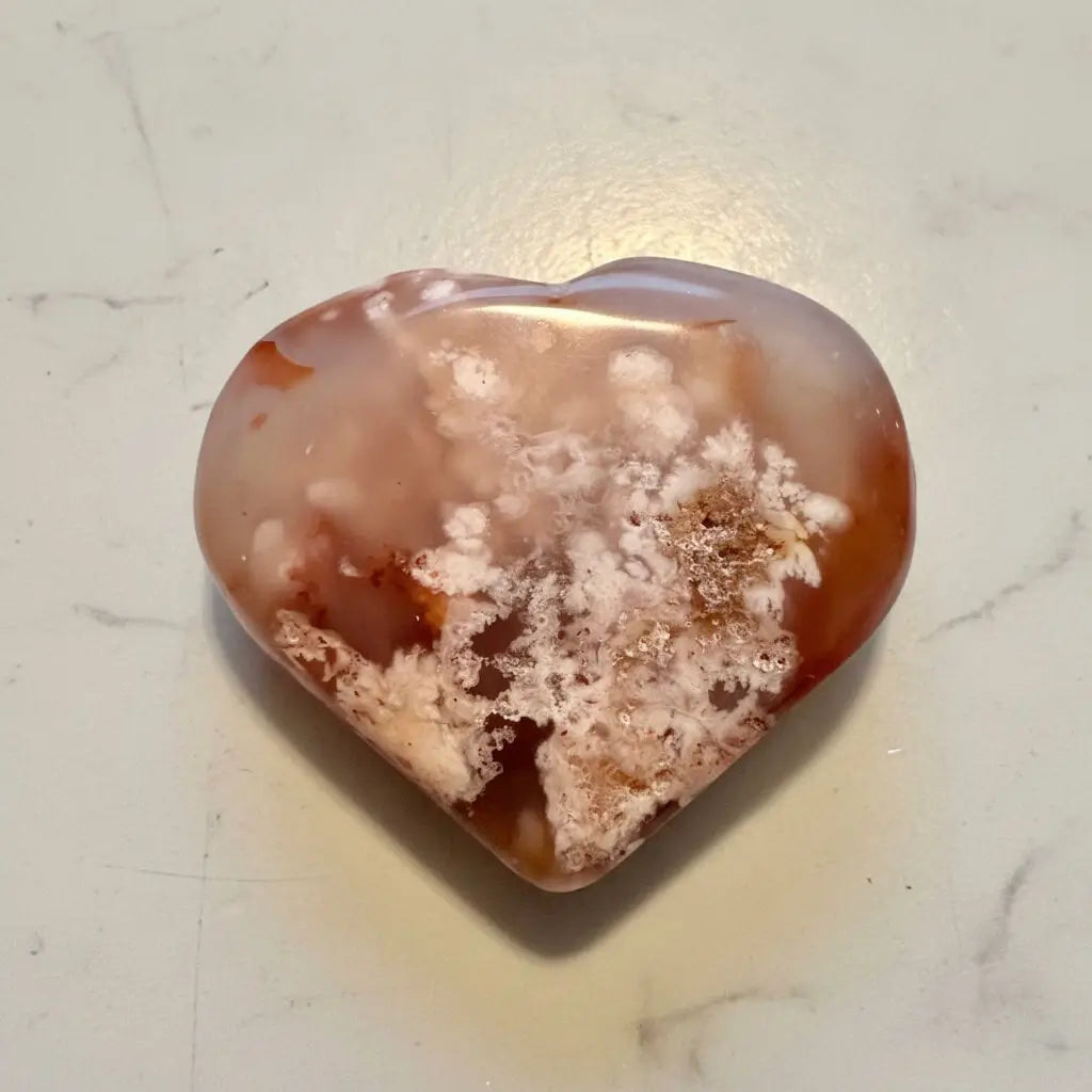 Flower agate hand carved heart 