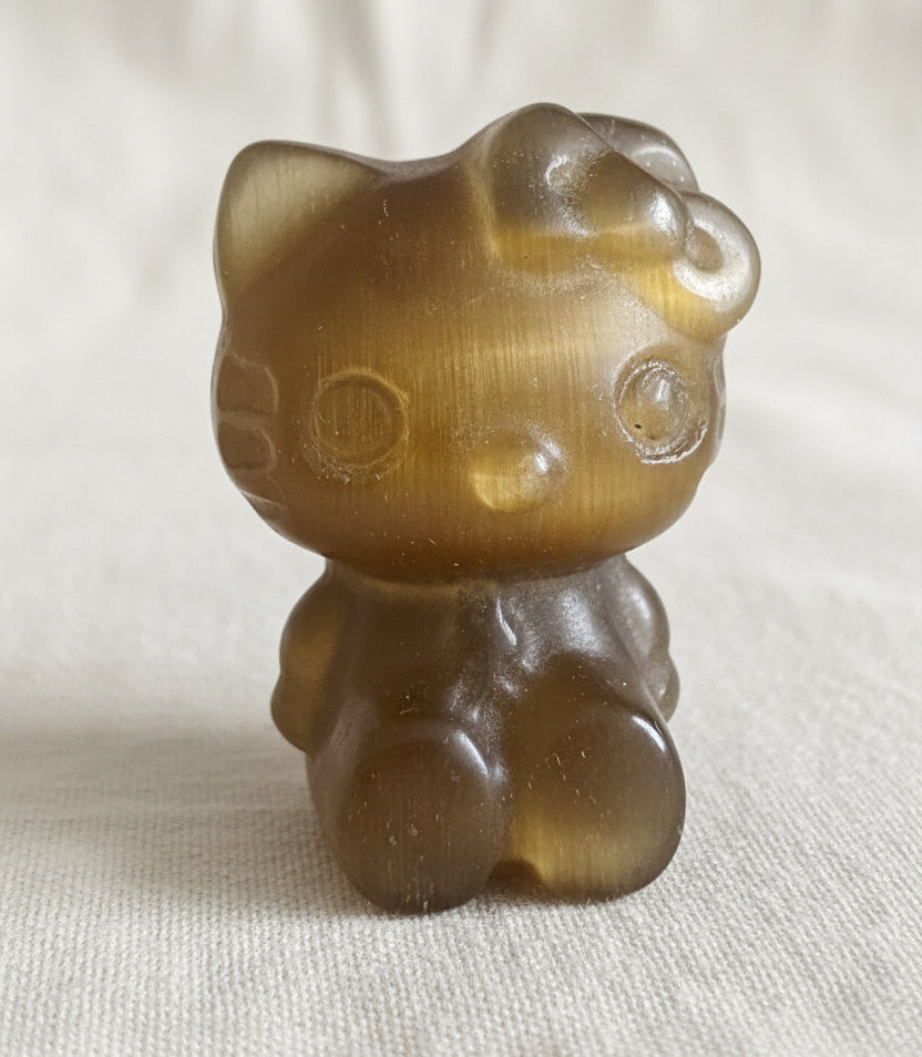 caramel color chatoyant selenite hello kitty carving 