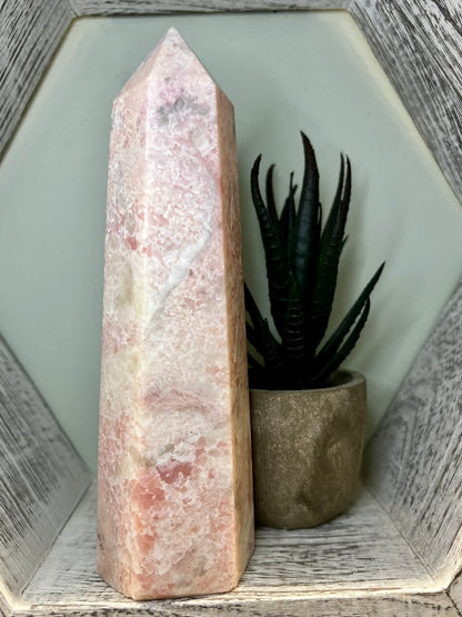 Pink Opal hexagonal tower crystal generator with succulent