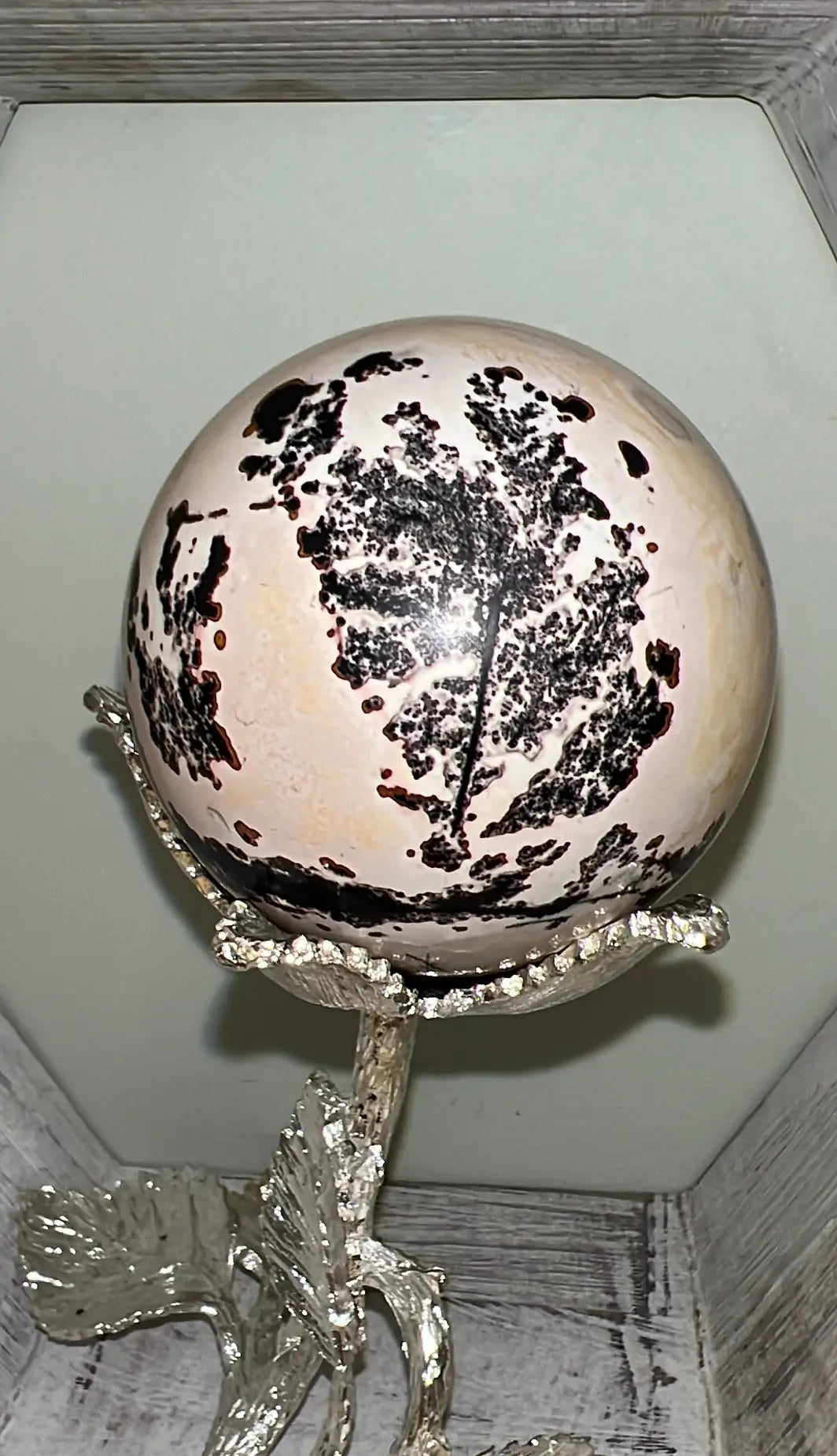 Dendritic Jasper sphere with fern-like inclusions