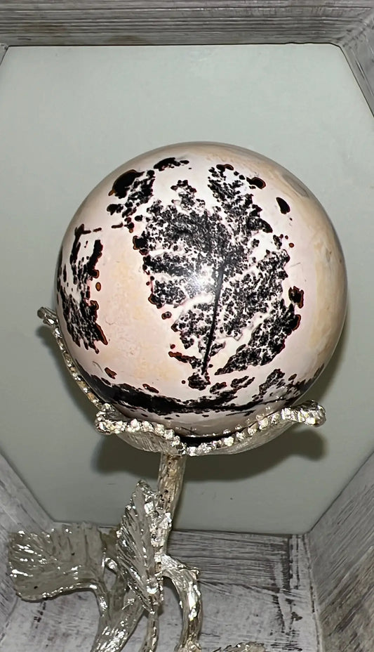 Dendritic Jasper sphere with fern-like inclusions