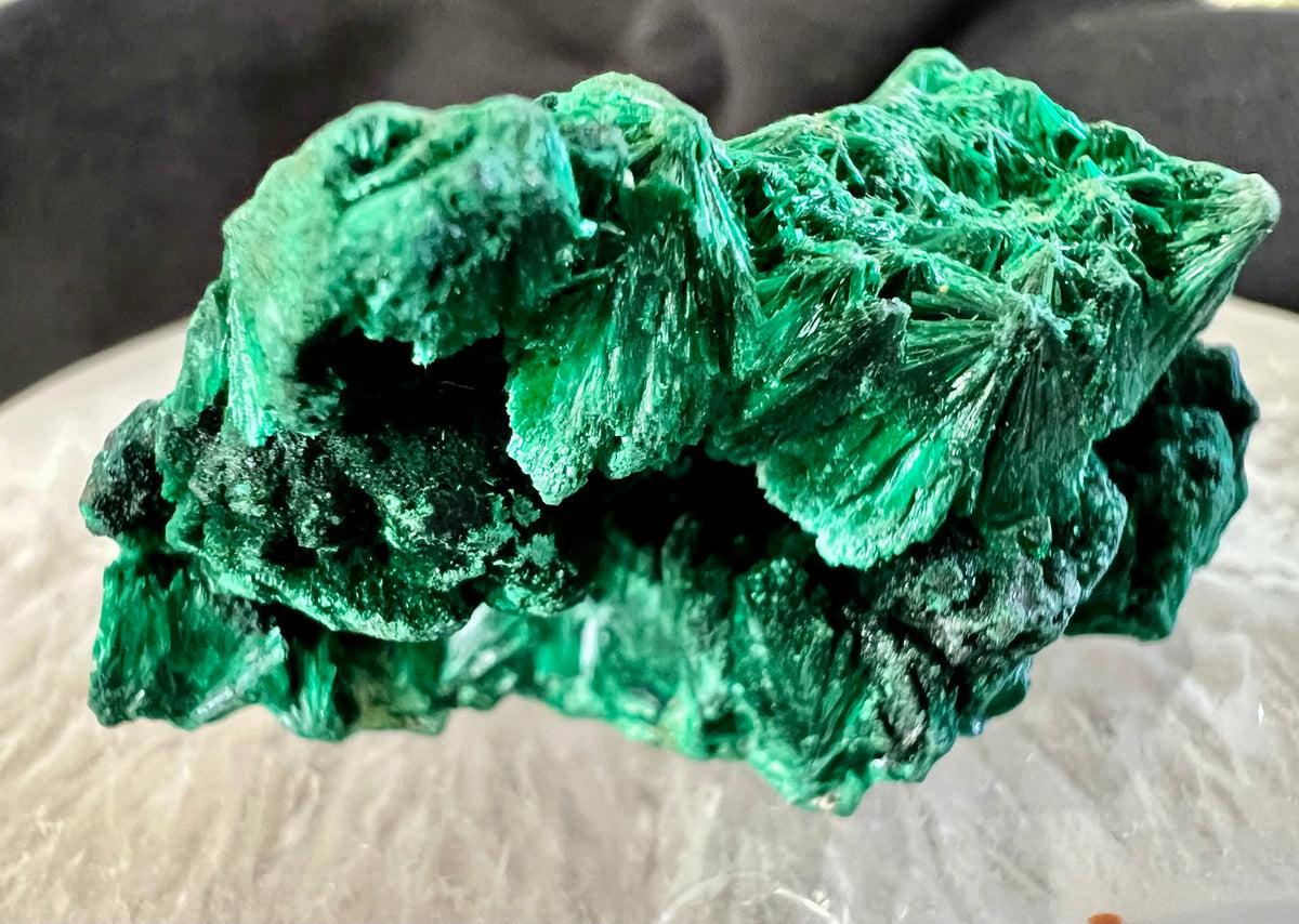 Close-up of green malachite crystal specimen.