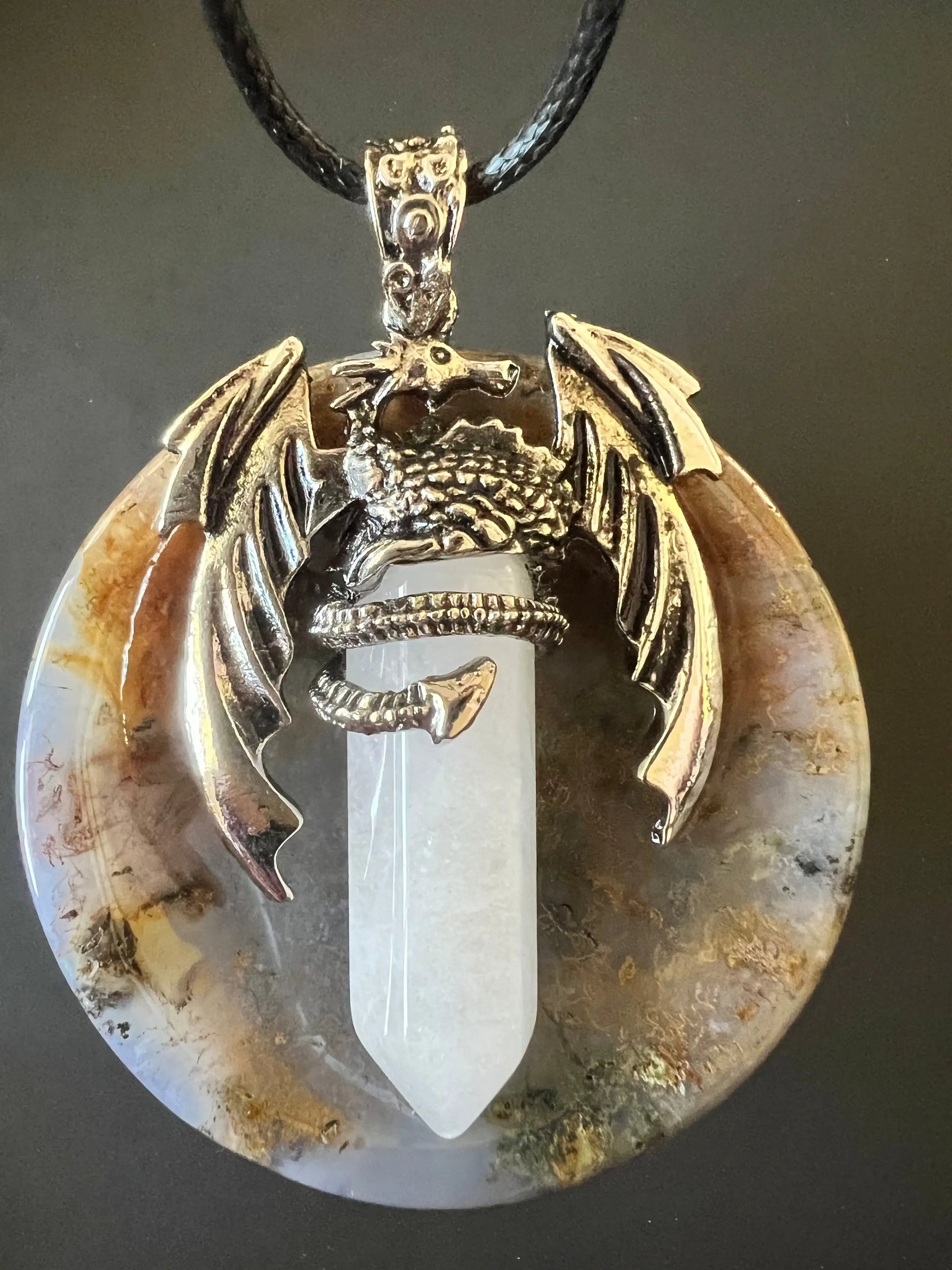 Dragon pendant with Clear Quartz point on adjustable cord