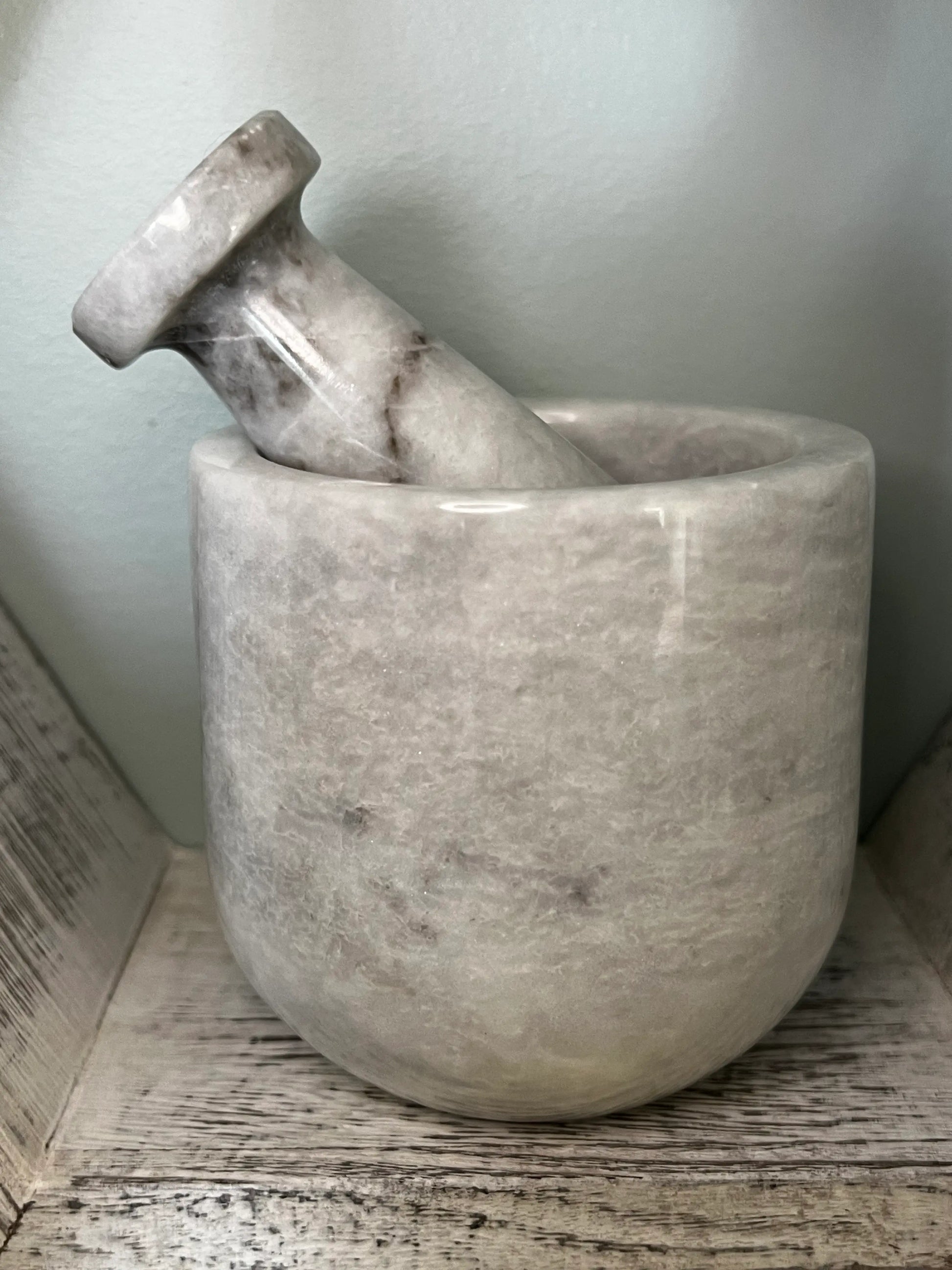 Marble mortar and pestle set for herbs and crystals