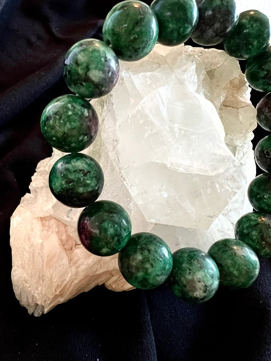 Ruby Zoisite bracelet with 10mm beads front view