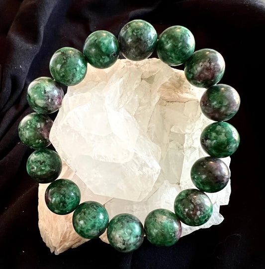 Ruby Zoisite 10mm beaded bracelet close-up