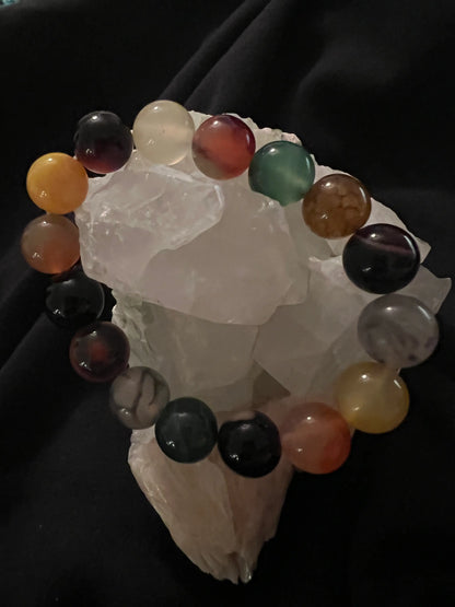 Multicolor dyed Agate bracelet with 12mm beads