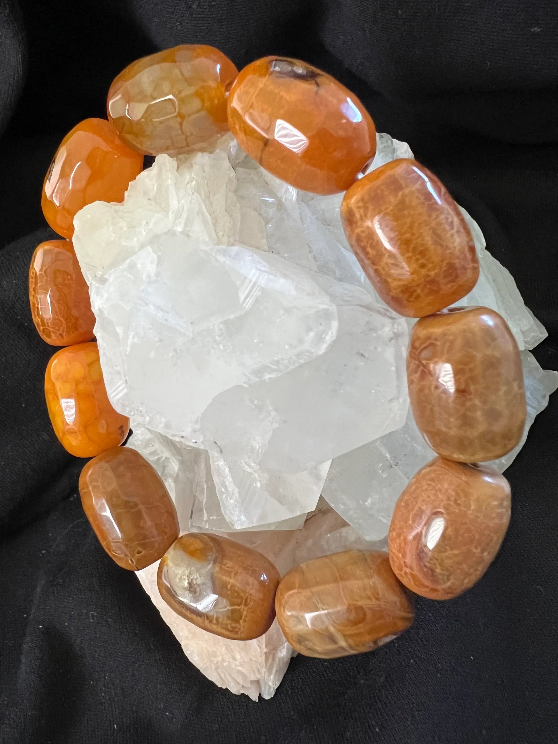 Snake Skin Agate bracelet with orange patterned beads