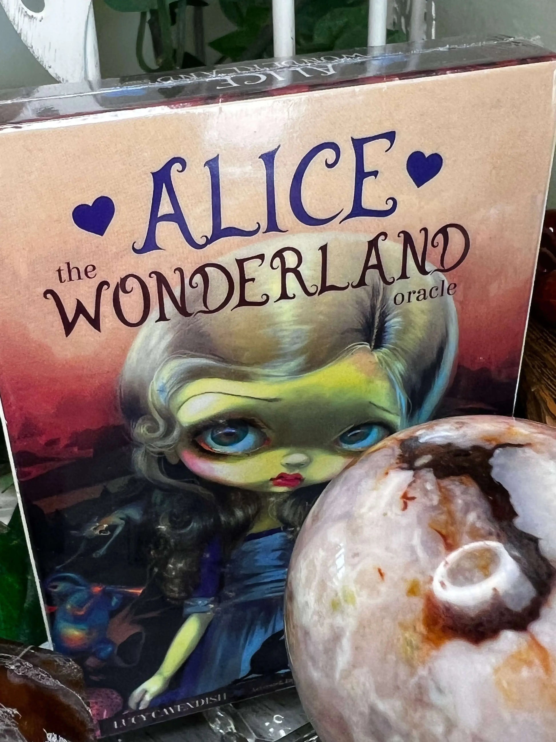 Alice in Wonderland Red Agate crystal figure and accessory display