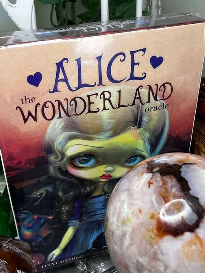 Alice in Wonderland Red Agate crystal figure and accessory display