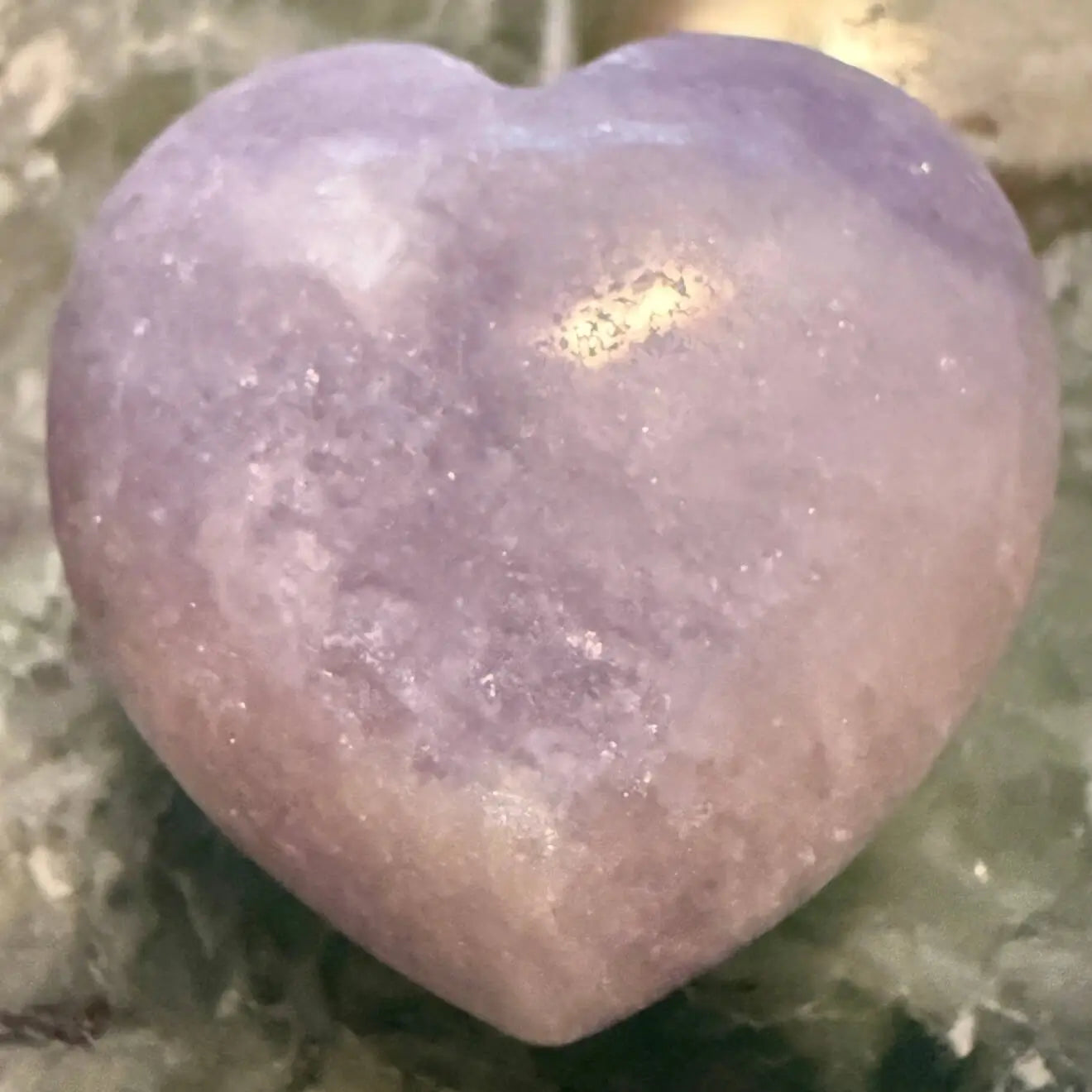 Hand-carved Lepidolite heart in soft lavender purple from Emotional Support & Anxiety Relief Crystal Set