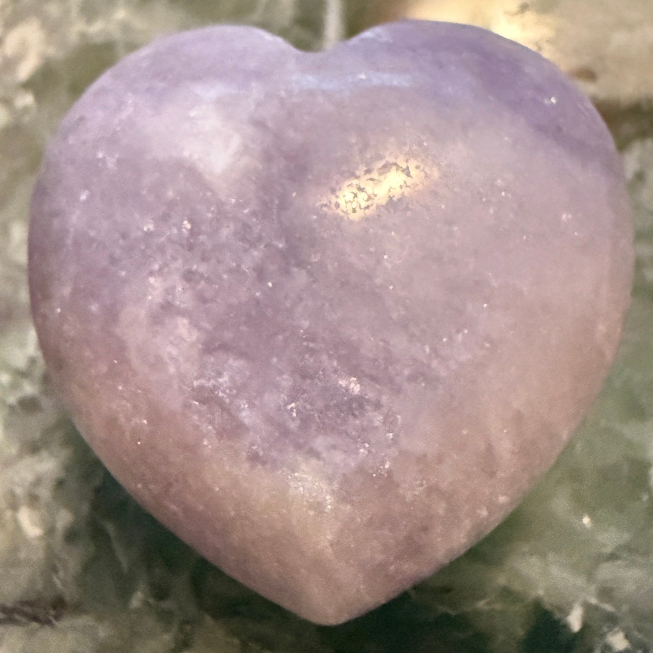 Hand-carved Lepidolite heart in soft lavender purple from Emotional Support & Anxiety Relief Crystal Set