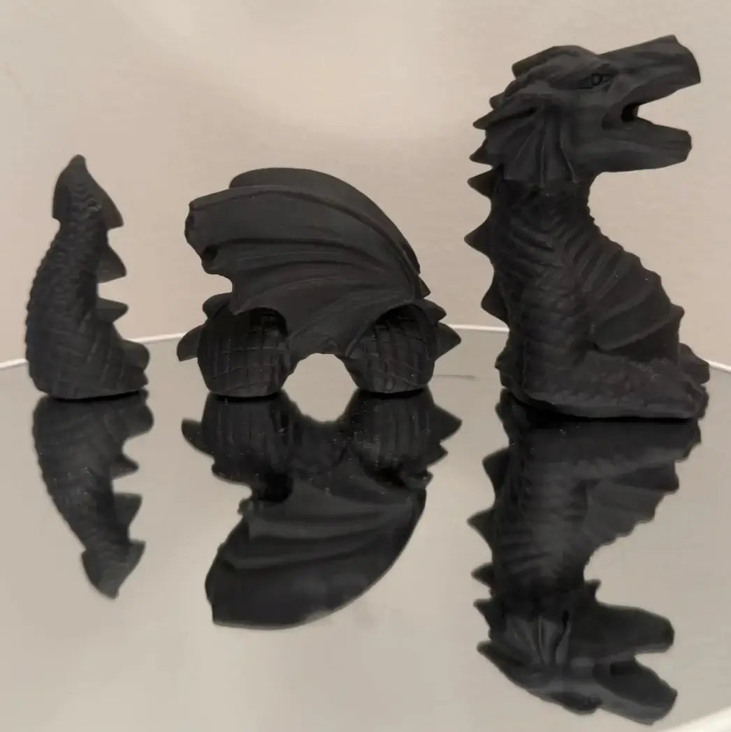 Black Obsidian Dragon Carving Set of 3 — Hand Carved Protection Figurines — additional view 3