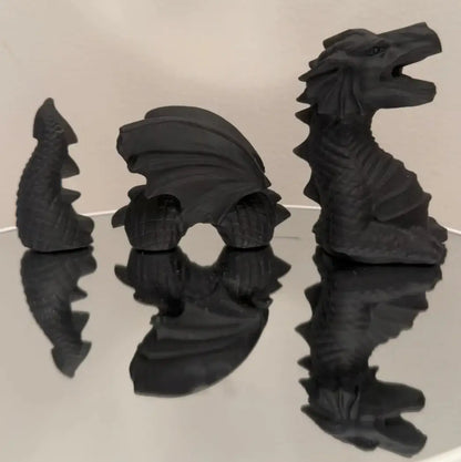 Black Obsidian Dragon Carving Set of 3 — Hand Carved Protection Figurines — additional view 3