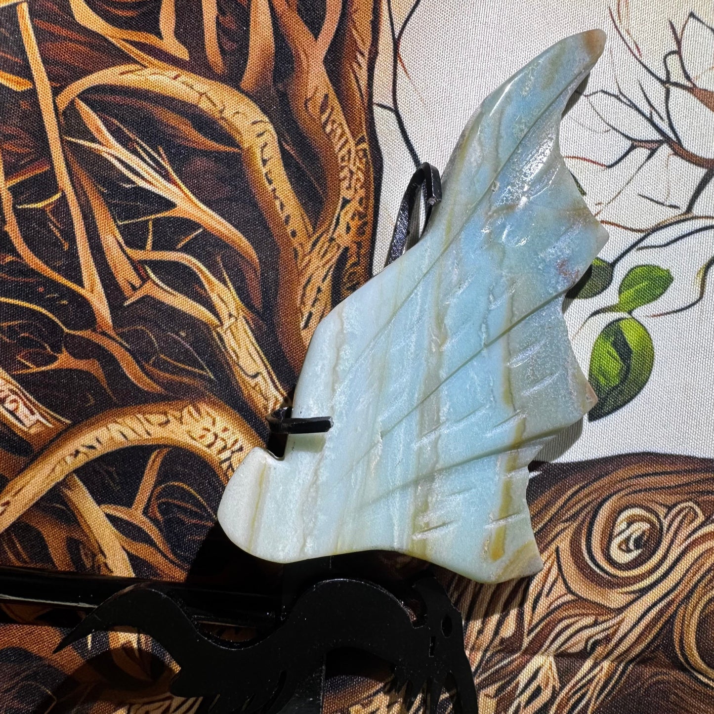 Caribbean Calcite crystal set showing wing carving details