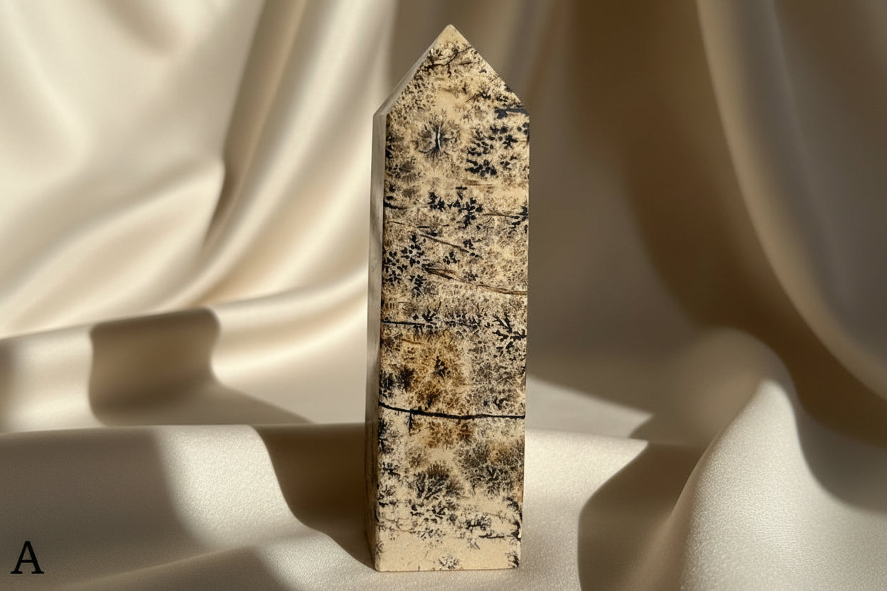 photo of picture jasper tower showing banding and dendritic inclusions 