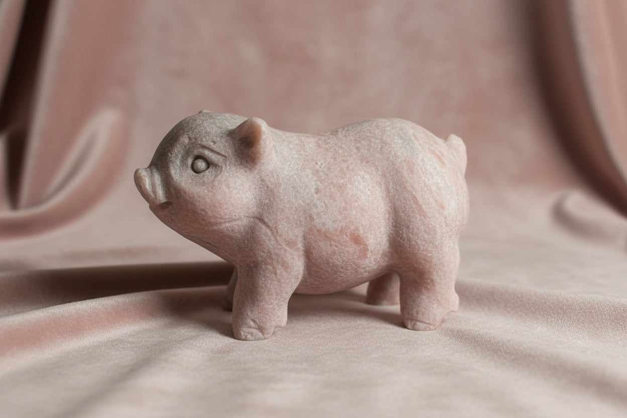 beautiful carved pig pink calcite material
