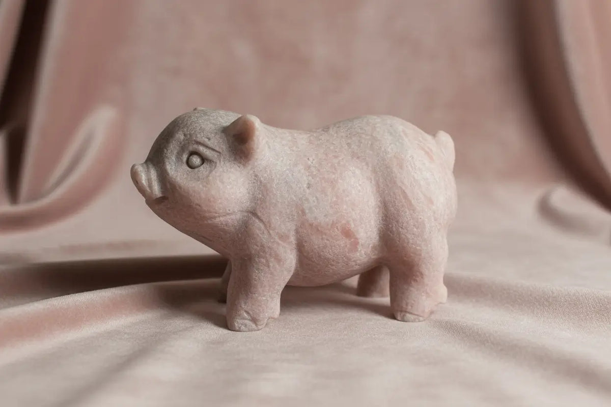 beautiful carved pig pink calcite material