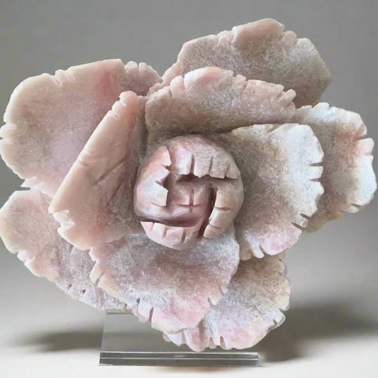 Pink Opal peony blossom crystal flower carving