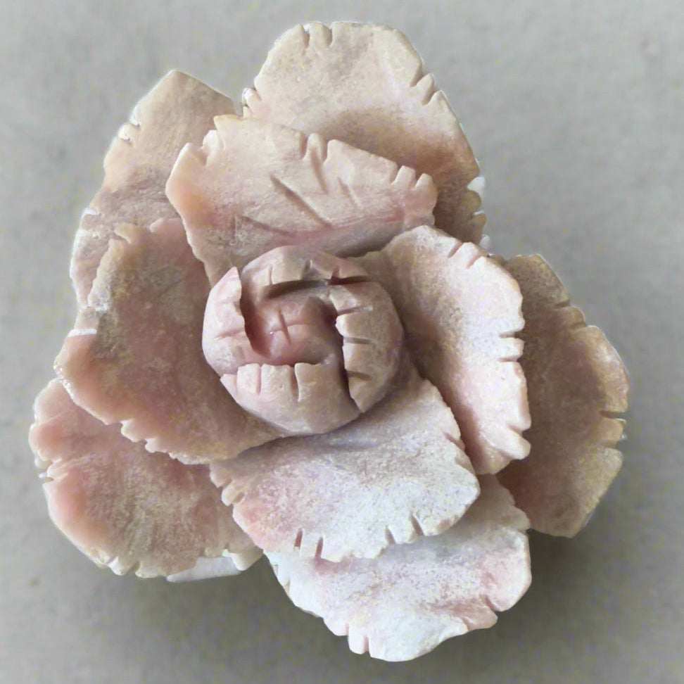 Pink Opal Peony Blossom carving with layered petals