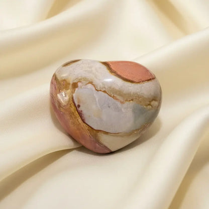 Carved polychrome jasper heart oranges, browns intense colors with iron inclusions