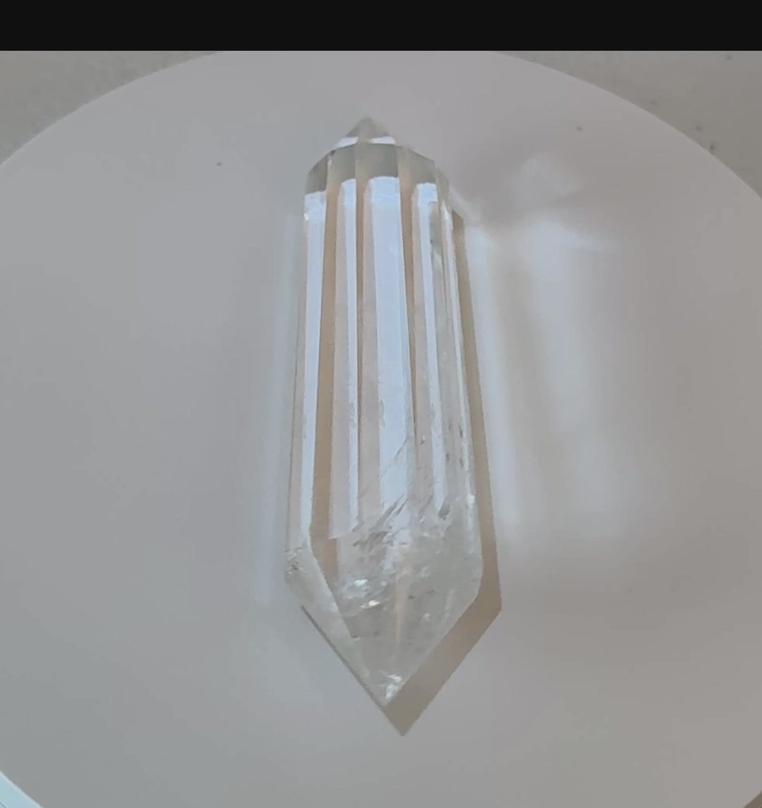 Clear Quartz Double Terminated Prism with Blue Tyndall Inclusion