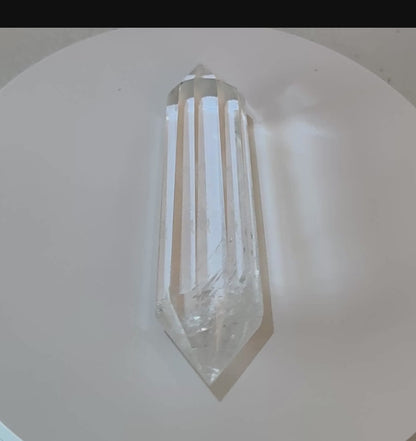 Clear Quartz Double Terminated Prism with Blue Tyndall Inclusion