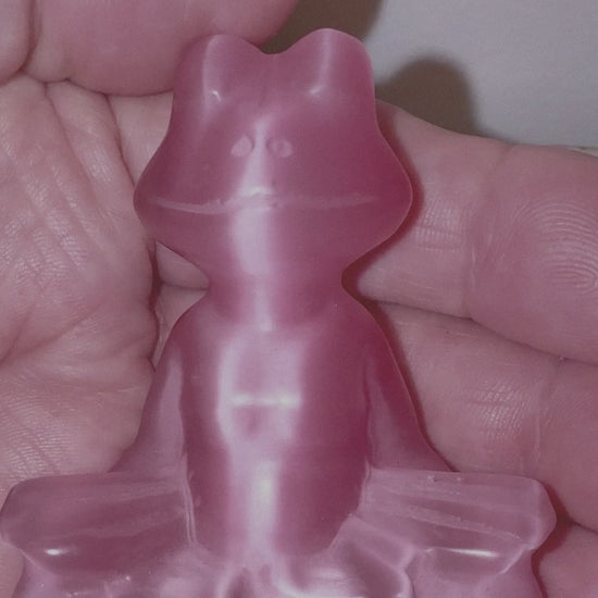 Chatoyant Selenite Carved Pink Frog in Yoga Pose
