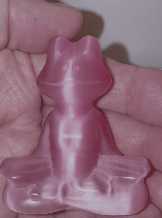 Chatoyant Selenite Carved Pink Frog in Yoga Pose