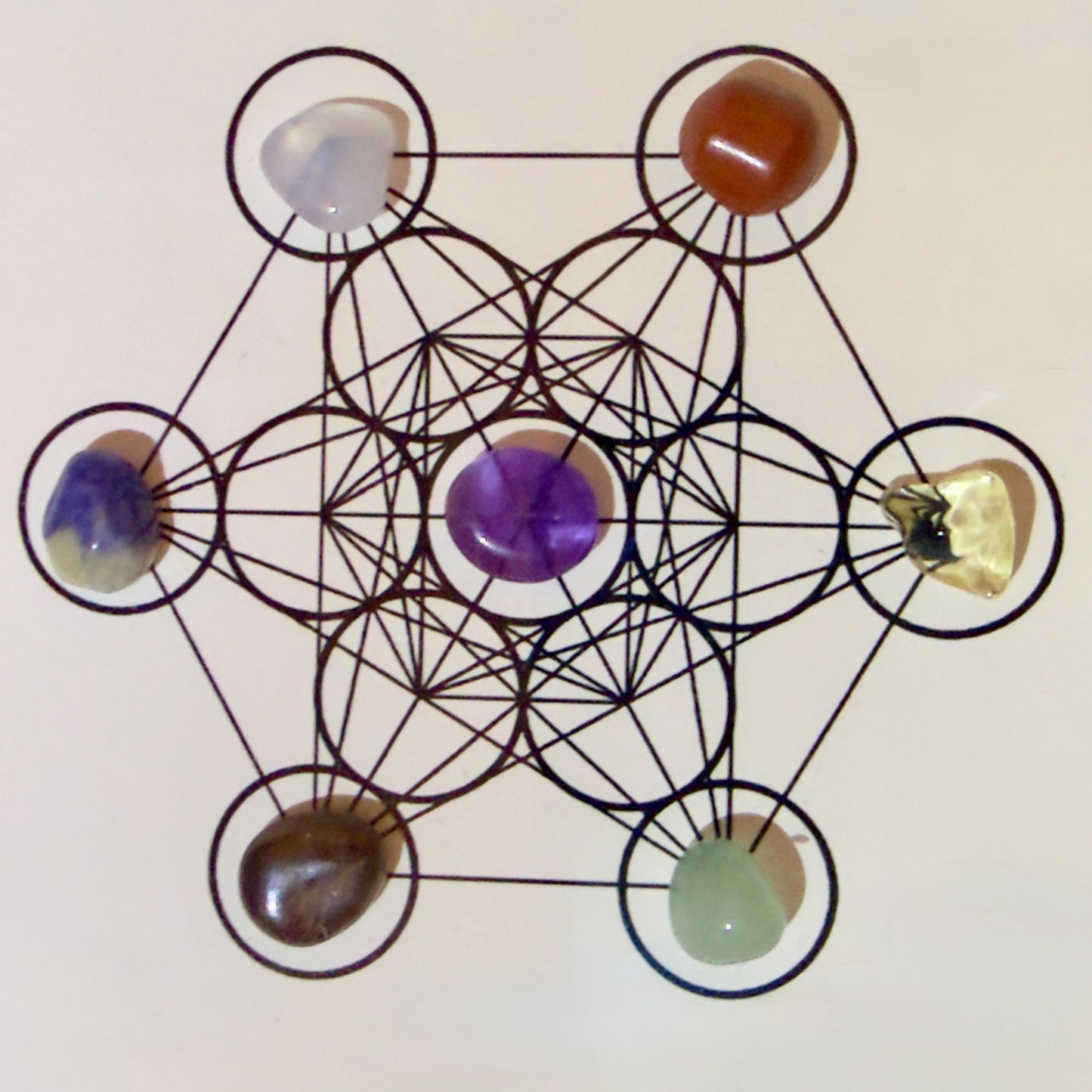 Zen Lotus Prayer Chakra Shadow Box Set with multicolored crystals for meditation