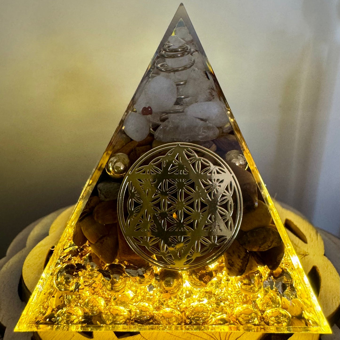 Orgone Energy pyramid tigers eye and copper coil 
