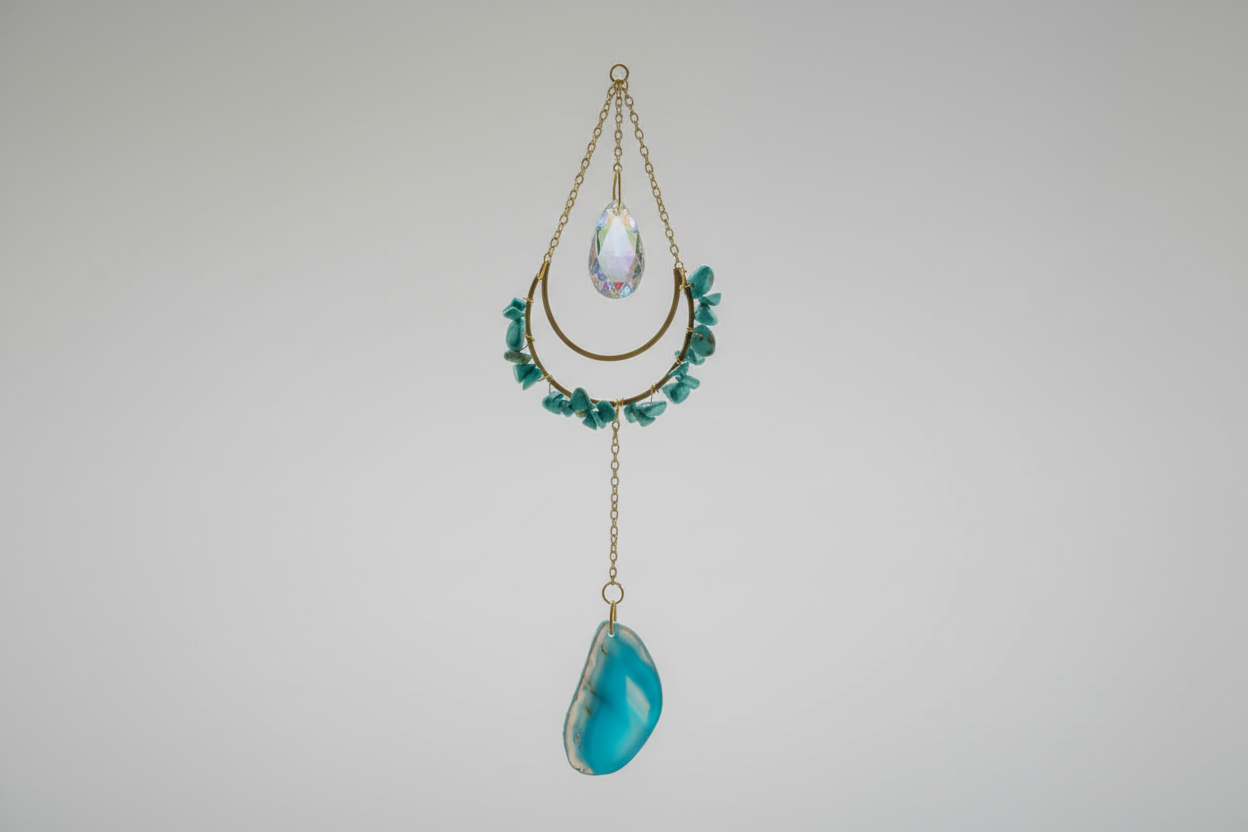 Turquoise suncatcher with banded agate no background