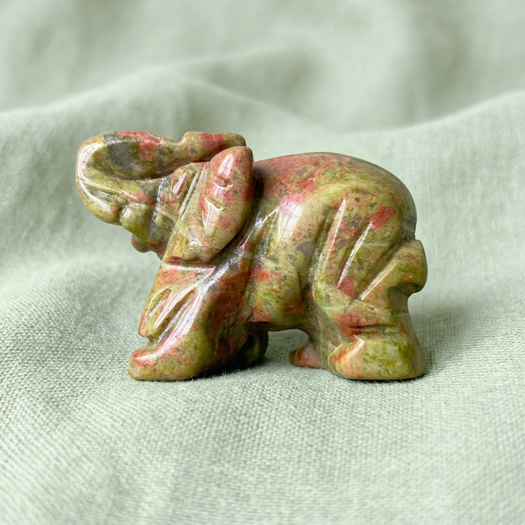 Unakite Carved Elephant | Heart Chakra | 1.17 in