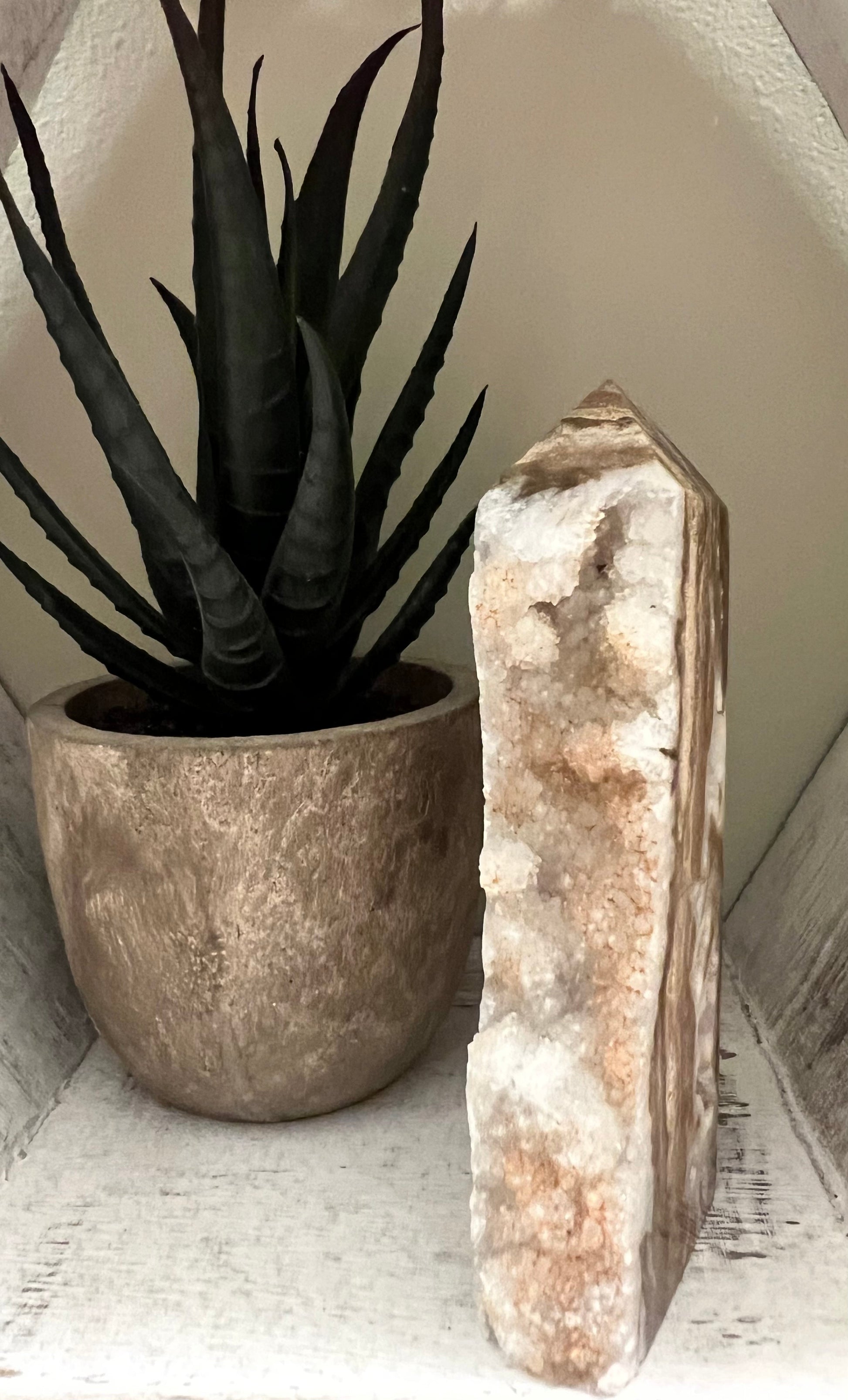 Banded Agate Tower with Sparkly Druzy Quartz Crystalline - Main Street Crystals & Minerals