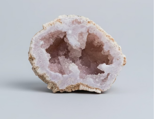 Open geode showing sparkly clear quartz inside 