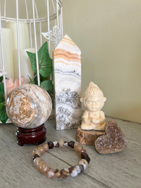 Dendritic Calcite Tower & Opal Sphere Set - Main Street Crystals & Minerals