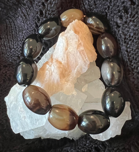 Black Chalcedony Bracelet 16x24 mm bead - Main Street Crystals & Minerals