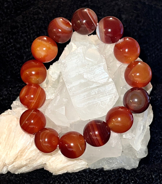 Carnelian Agate Bracelet 15mm bead - Main Street Crystals & Minerals